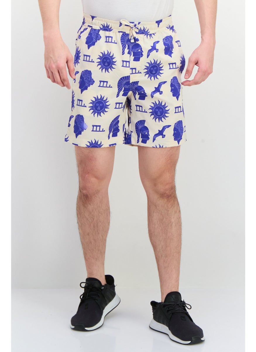 Jack Jones - Men Allover Print Drawstring Basic Shorts, Beige - Image 1