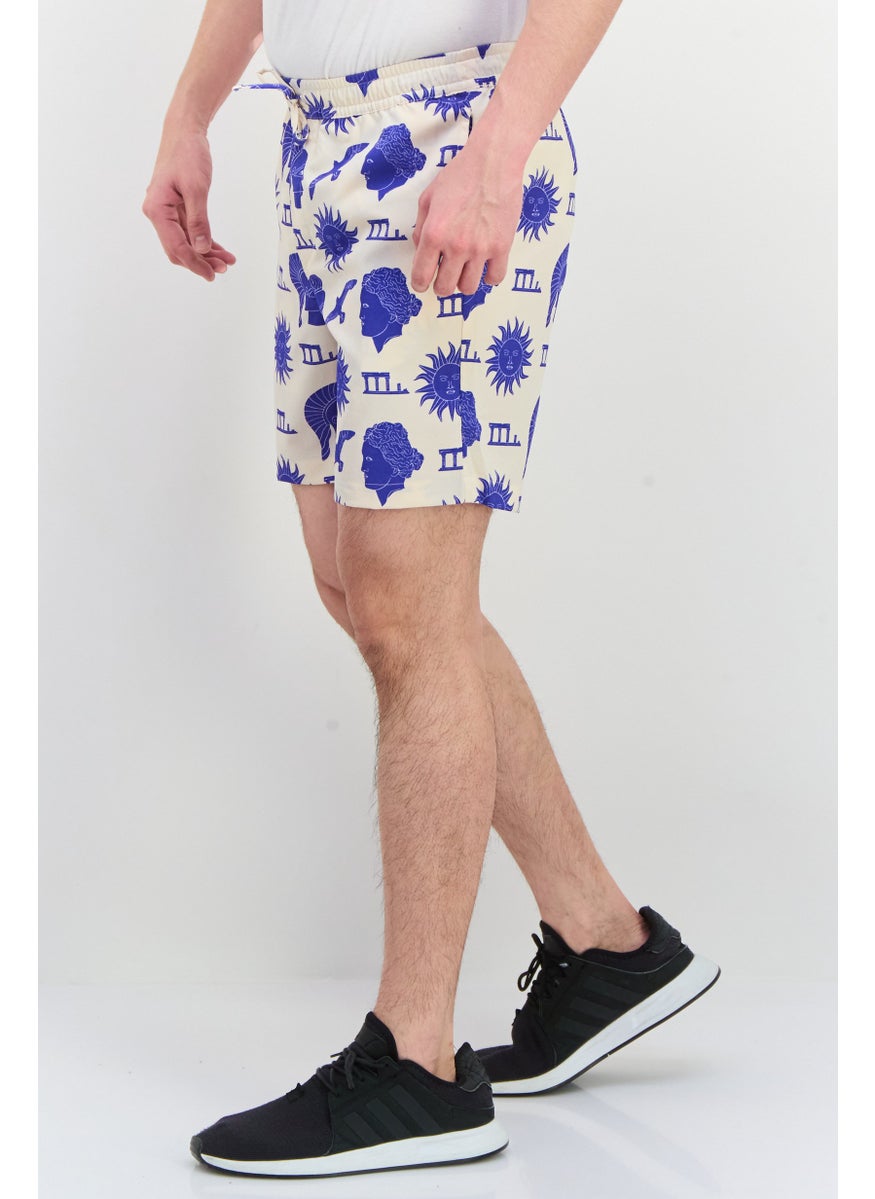 Jack Jones - Men Allover Print Drawstring Basic Shorts, Beige - Image 1