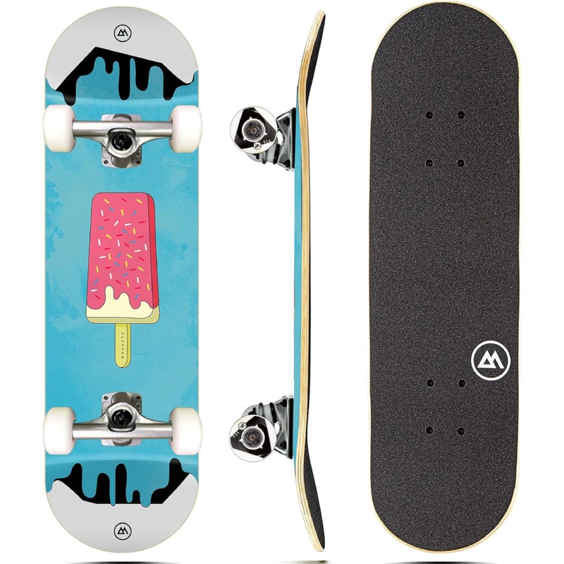 Magneto Kids Skateboard - 7-Ply Maple Deck - Double Kicktail Tricks for Girls Skateboard - Smooth 51mm 95A Wheels & Ice Cream Graphic - 27.5 in x 7.75 in, Ice Cream - Image 1