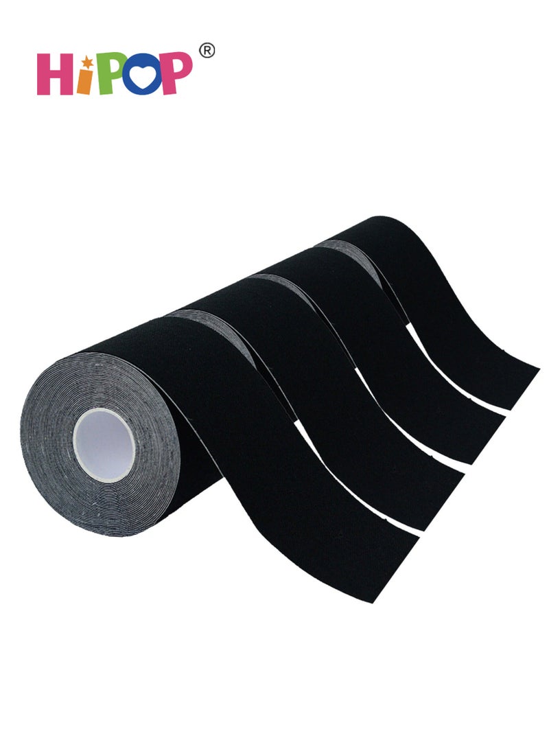 HIPOP 4 Rolls Kinesiology Tape, 16ft Elastic Sports Tape for Muscle Pain Relief & Joint Support, Waterproof Hypoallergenic Athletic Recovery Tape for Tennis, Football & Daily Use (Black) - Image 1