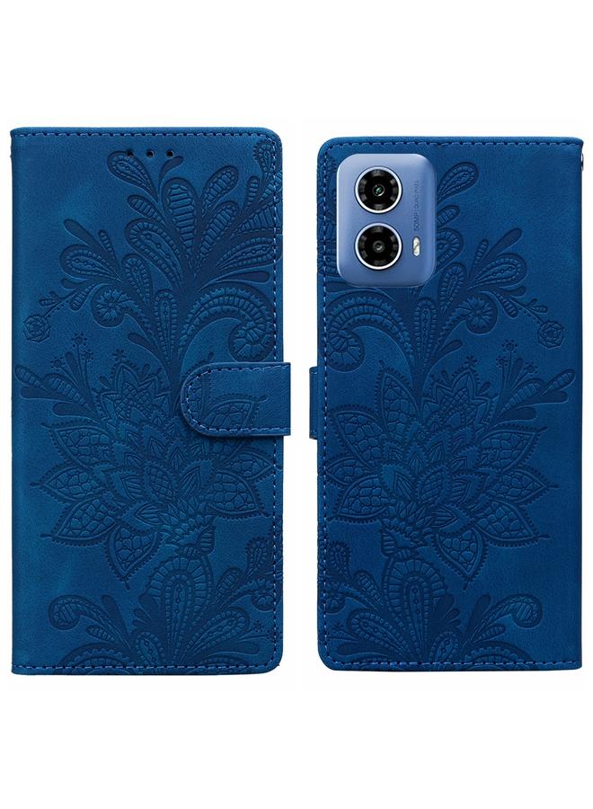 S-TOP Case For Motorola Moto G24 Lace Floral Embossed Magnetic Buckle PU Phone Case With Wrist Strap - Image 1