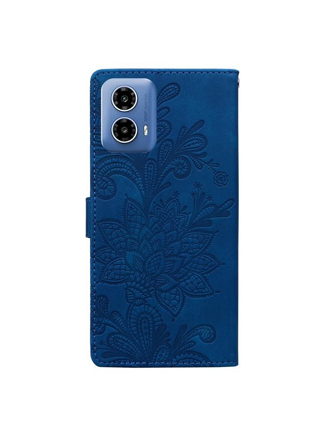 S-TOP Case For Motorola Moto G24 Lace Floral Embossed Magnetic Buckle PU Phone Case With Wrist Strap - Image 3