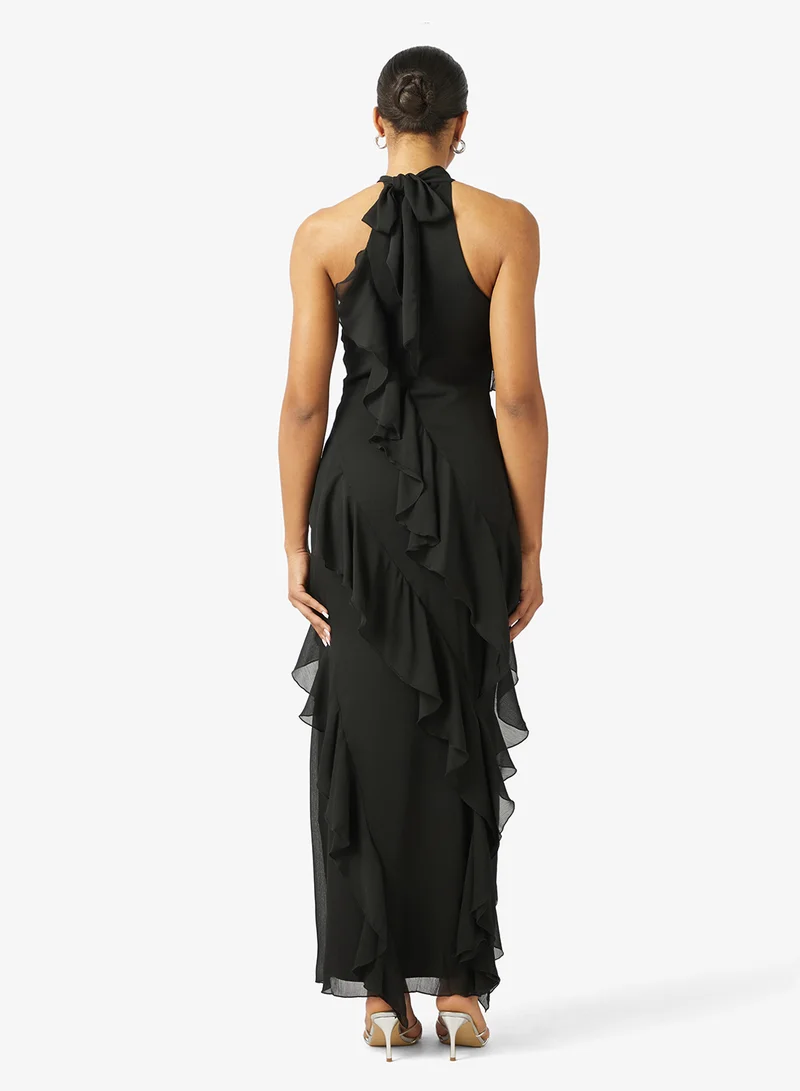 PRETTY LAVISH Aria Halter Neck Ruffle Maxi Dress