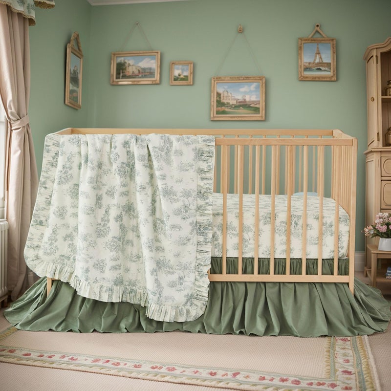 Brandream Baby Crib Sheets for Girls Boys, Fitted Crib Sheet for Standard Crib and Toddler Mattress, Super Soft 100% Cotton Baby Sheet French Country Toile Floral Print,Green - Image 4
