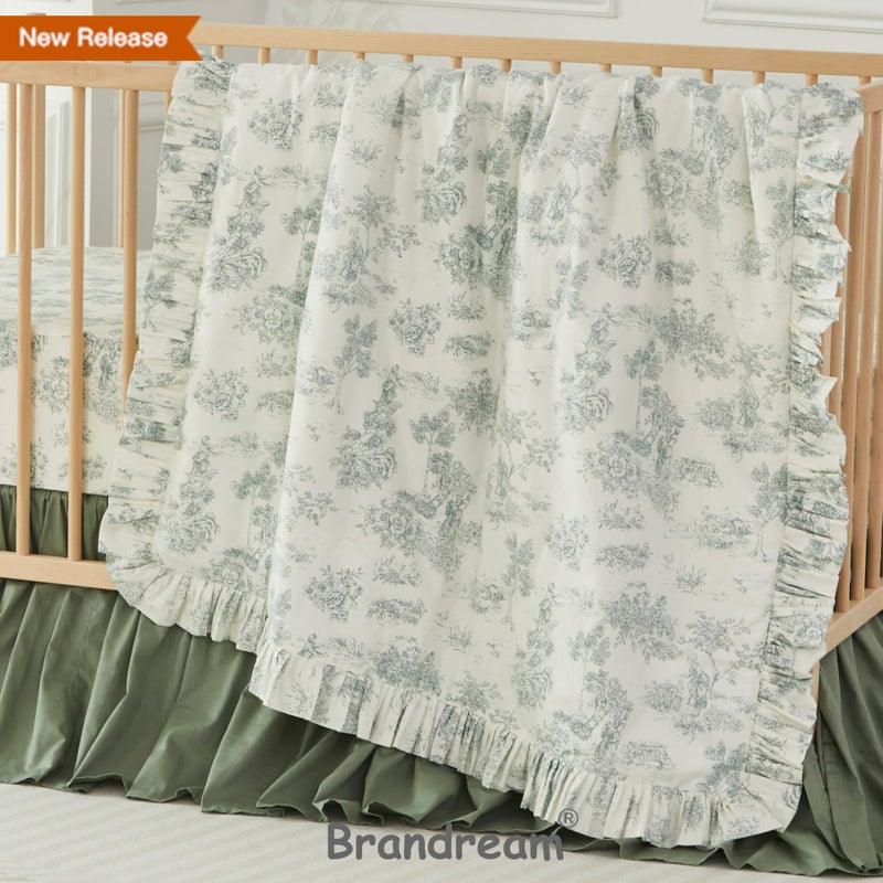 Brandream Baby Crib Sheets for Girls Boys, Fitted Crib Sheet for Standard Crib and Toddler Mattress, Super Soft 100% Cotton Baby Sheet French Country Toile Floral Print,Green - Image 5