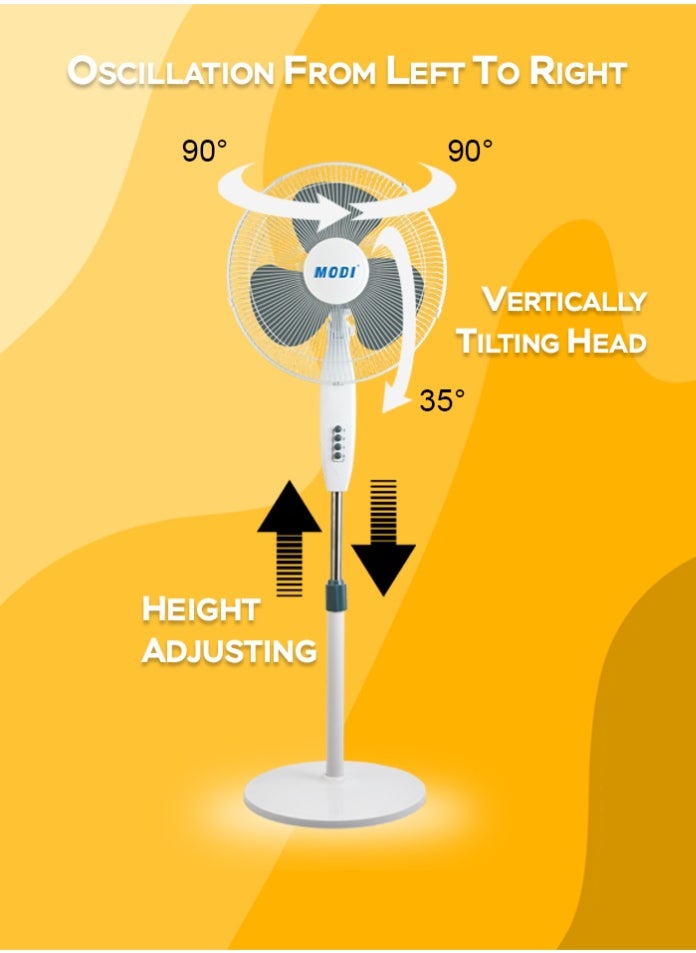 MODI Pedestal Stand Fan with 3 Wind Speeds Height Adjustable for Home and Office  - Image 3