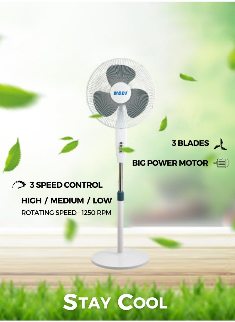 MODI Pedestal Stand Fan with 3 Wind Speeds Height Adjustable for Home and Office  - Image 4