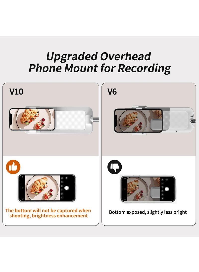 Upgrade Phone Stand for Recording: 360° Rotation Overhead Mount with Light. Desktop Tripod includes Rechargeable 15 Brightness Canvas Lamp for Facebook, Instagram Live, Snapchat, TikTok, YouTube (V10) - Image 4