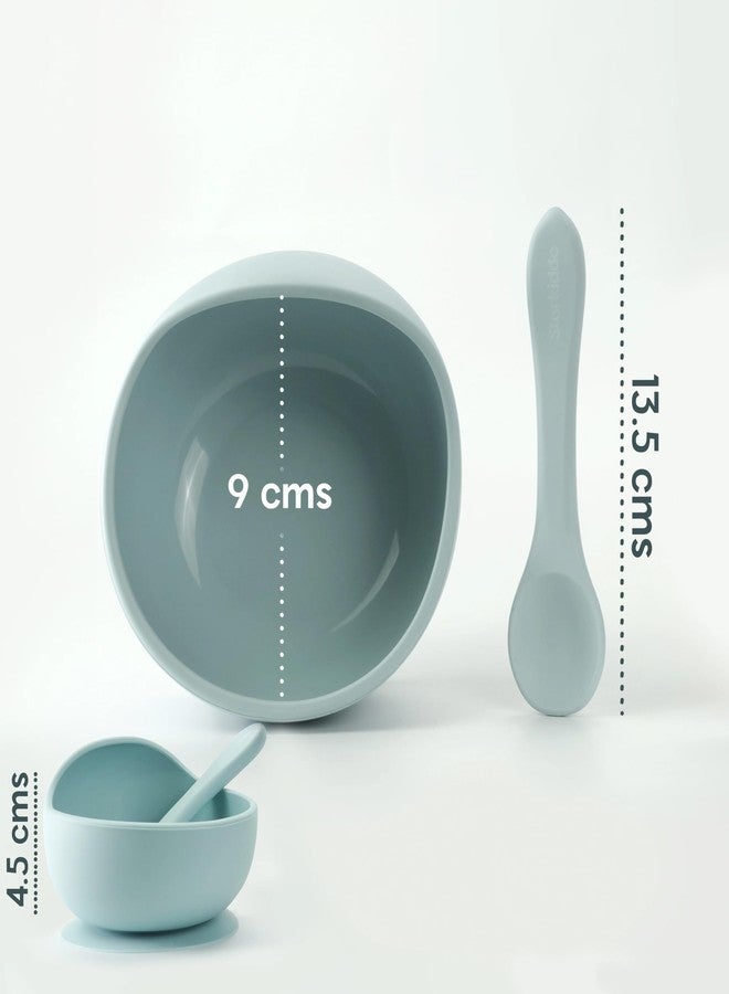 StarKiddo®Smart Silicone Suction Bowl & Spoon with Adjustable Printed Bib and Weaning Spoon | BPA Free Non-Toxic | Baby-Led Weaning Supplies for Toddler Self-Feeding (Light Cyan) - Image 5