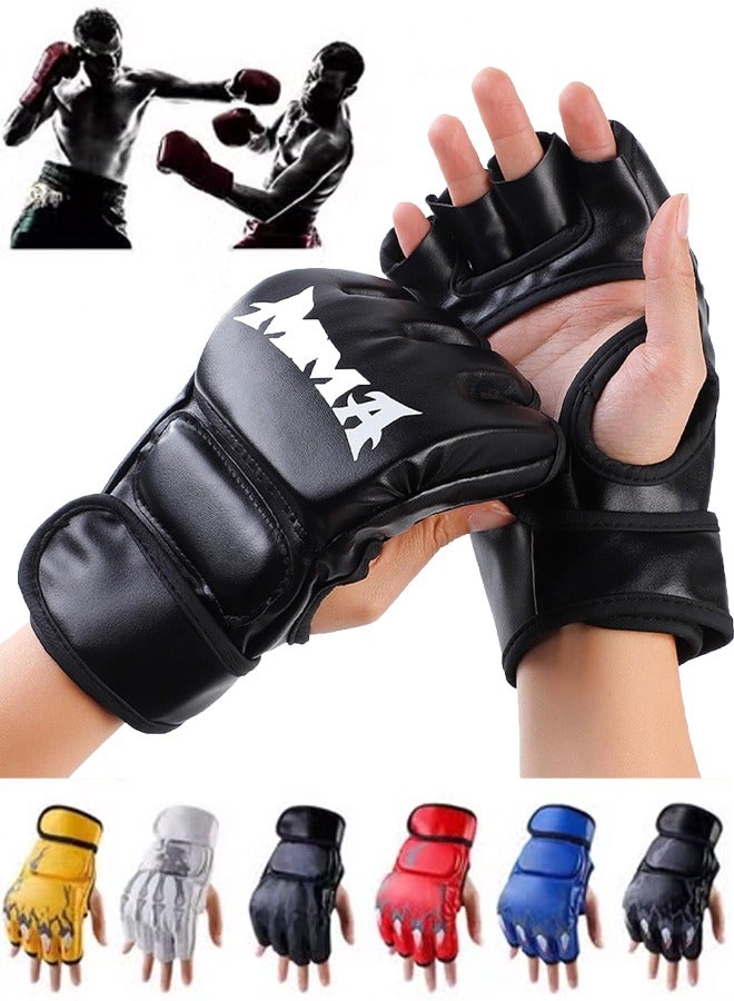 PYC MMA Gloves for Adult, Half Finger Boxing Gloves with Open Palm and Widened Velcro, PU Leather Training Gloves for Sanda, Kickboxing, Punching Bag, Muay Thai, Combat Sports. - Image 1