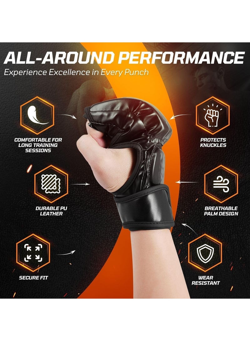 PYC MMA Gloves for Adult, Half Finger Boxing Gloves with Open Palm and Widened Velcro, PU Leather Training Gloves for Sanda, Kickboxing, Punching Bag, Muay Thai, Combat Sports. - Image 3