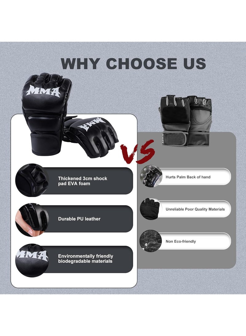 PYC MMA Gloves for Adult, Half Finger Boxing Gloves with Open Palm and Widened Velcro, PU Leather Training Gloves for Sanda, Kickboxing, Punching Bag, Muay Thai, Combat Sports. - Image 4