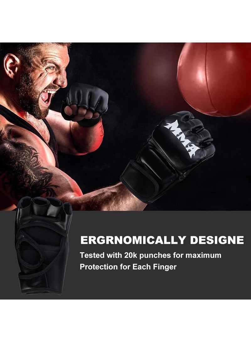 PYC MMA Gloves for Adult, Half Finger Boxing Gloves with Open Palm and Widened Velcro, PU Leather Training Gloves for Sanda, Kickboxing, Punching Bag, Muay Thai, Combat Sports. - Image 5