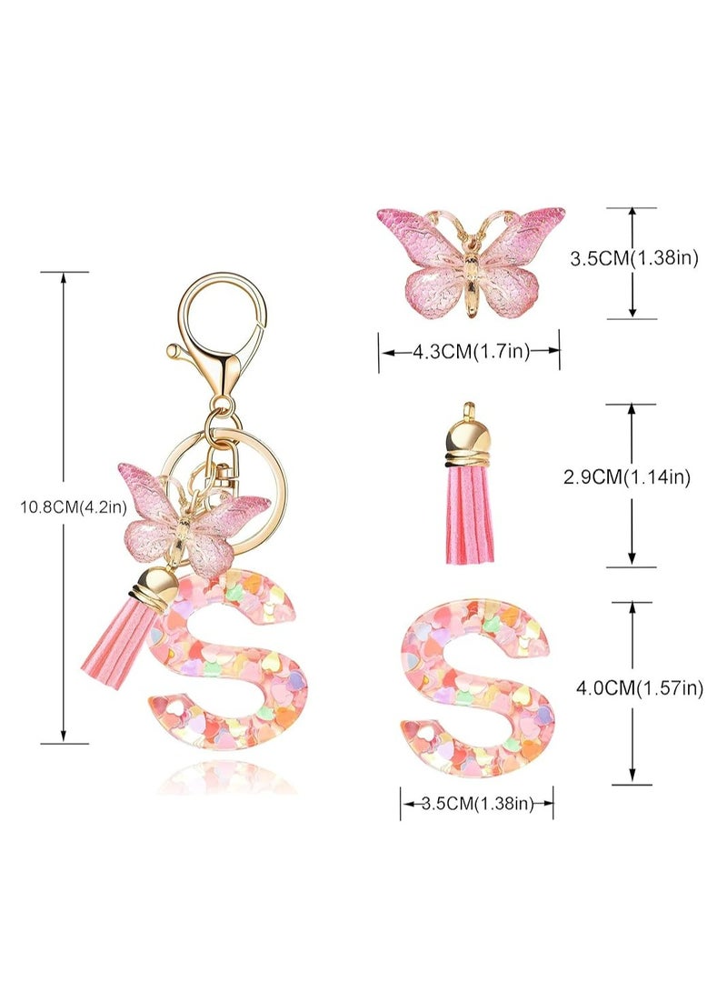 أوزيغالور 2 قطعة سلسلة مفاتيح بأحرف أبجدية على شكل حرف أبجدي أزياء، قلادة مفاتيح على شكل فراشة ذات شرابة لحقائب اليد للنساء - Image 2