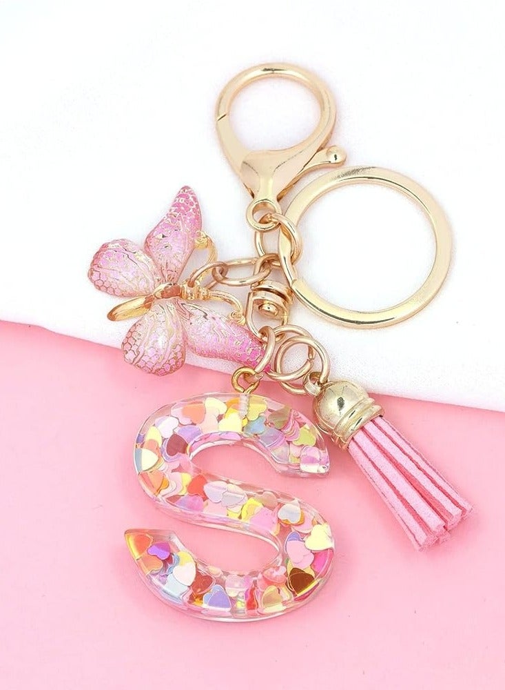 أوزيغالور 2 قطعة سلسلة مفاتيح بأحرف أبجدية على شكل حرف أبجدي أزياء، قلادة مفاتيح على شكل فراشة ذات شرابة لحقائب اليد للنساء - Image 4