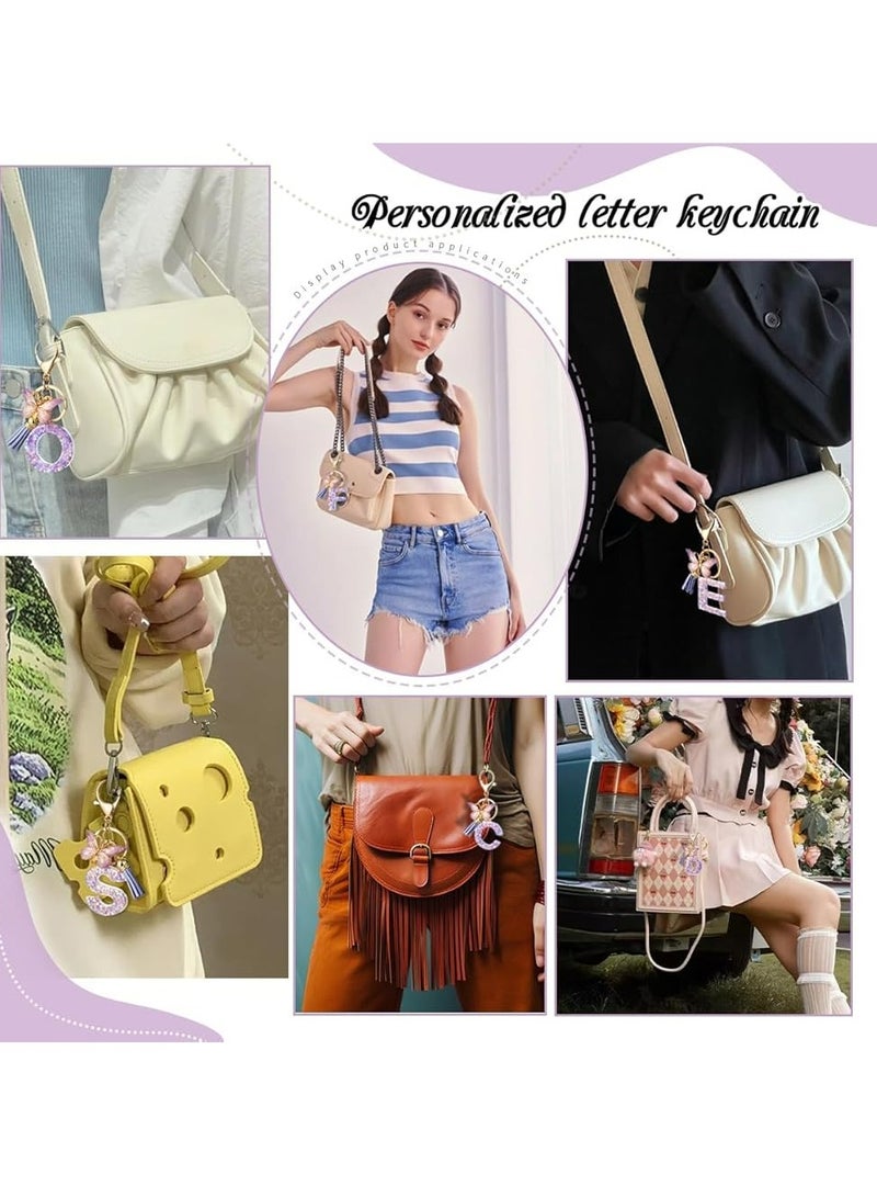 أوزيغالور 2 قطعة سلسلة مفاتيح بأحرف أبجدية على شكل حرف أبجدي أزياء، قلادة مفاتيح على شكل فراشة ذات شرابة لحقائب اليد للنساء - Image 5