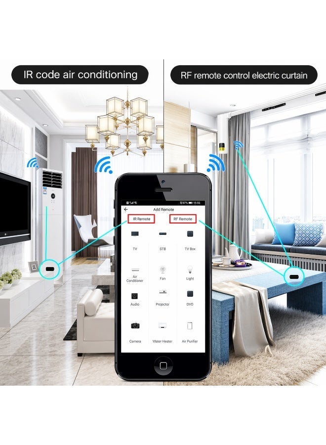 مويس MOES وحدة تحكم ذكية عن بُعد WiFi بالأشعة تحت الحمراء (IR) والترددات اللاسلكية (RF)، جهاز تحكم شامل للتلفزيون والمكيف والستائر وباب المرآب، متوافق مع تطبيق Tuya Smart Life وAlexa وGoogle Home، يعمل على شبكة 2.4GHz - Image 2