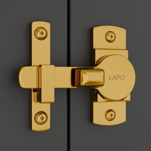 LAPO 1 Piece Latch Lock for Bathroom, Sliding Door Lock, 180 Degree Baby Latch, Flip Latch for Bedroom, Balcony, Storeroom (PVD Gold, Material-Zinc) - Image 1