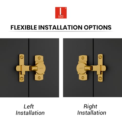 LAPO 1 Piece Latch Lock for Bathroom, Sliding Door Lock, 180 Degree Baby Latch, Flip Latch for Bedroom, Balcony, Storeroom (PVD Gold, Material-Zinc) - Image 2