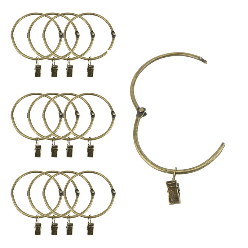 Suneration 12 Pack Openable Curtain Rings with Clips Metal Hangers Ring 3 inch Interior Diameter Rust Proof for Heavy Duty Vintage Decorative Drapery Eyelet Curtain Rods Black