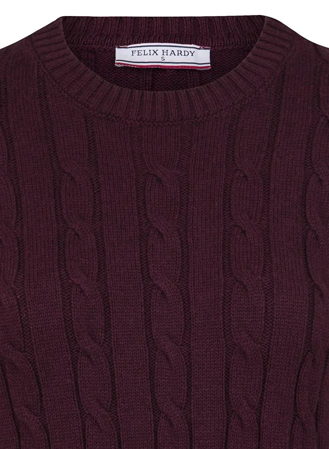 FELIX HARDY Bordeaux V-Neck Cable Knit Pullover for Women | Best Price UAE