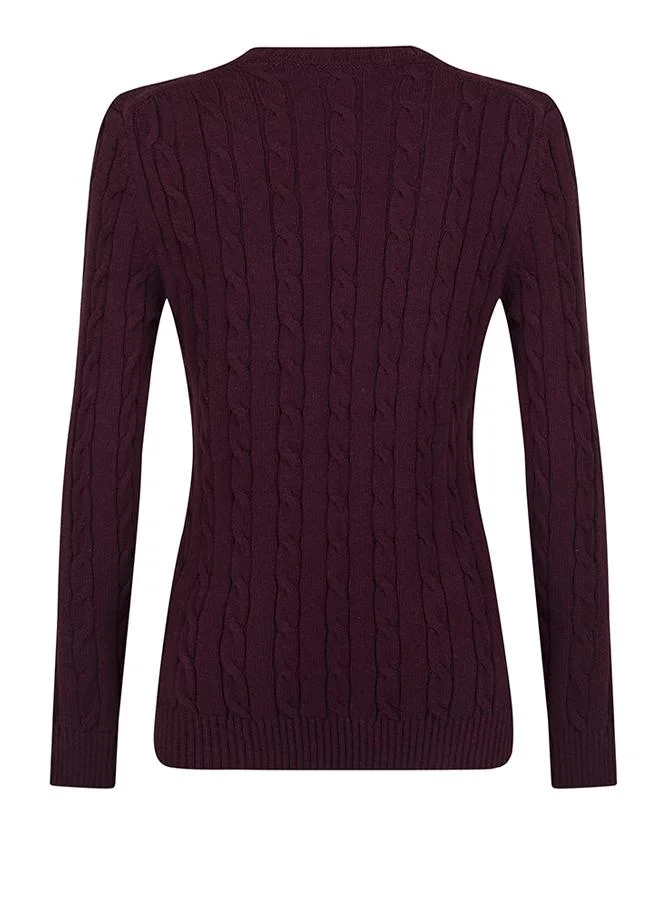 FELIX HARDY Bordeaux V-Neck Cable Knit Pullover for Women | Best Price UAE