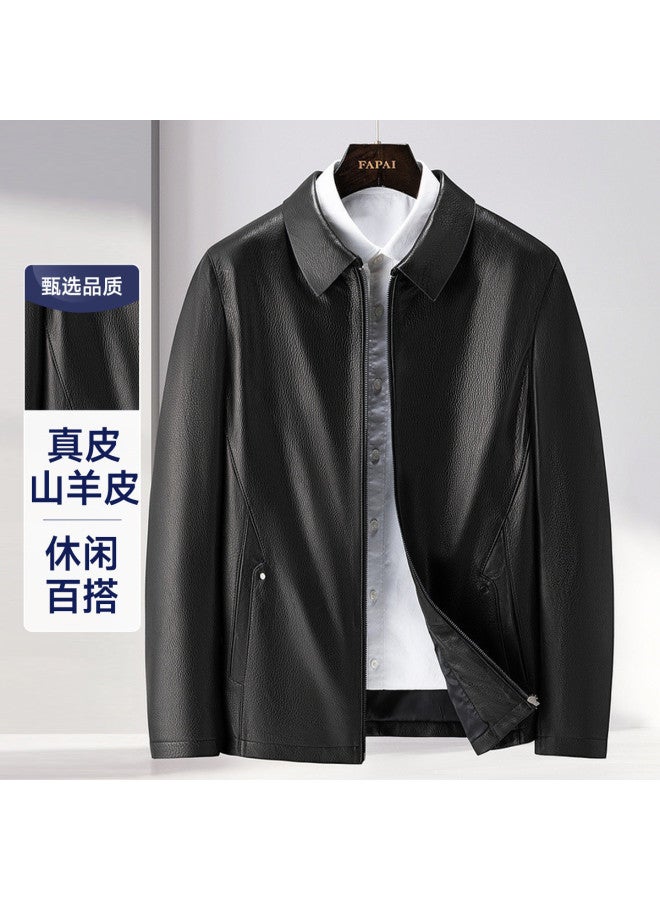 Fapai Business Casual Lapel Genuine Goatskin Leather Jacket Men's Leather Jacket - Image 2