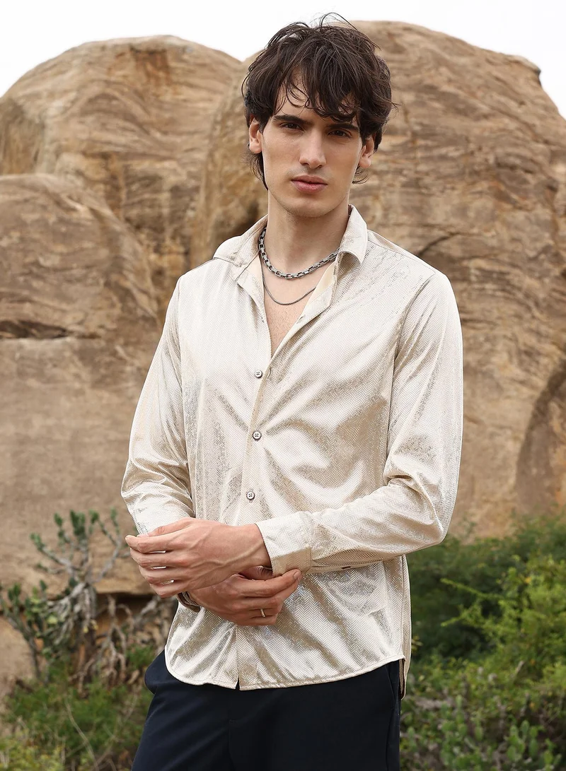 Campus Sutra Sheen Chevron Shirt