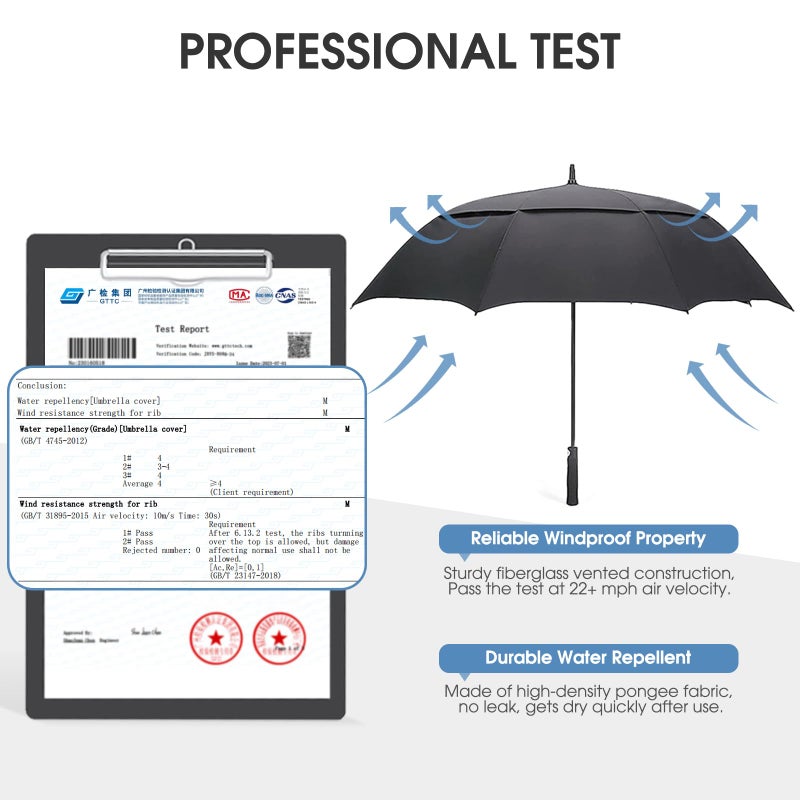 G4Free 62 Inch Automatic Open Golf Umbrella Extra Large Oversize Double Canopy Vented Windproof Waterproof Stick Umbrellas (Black) - Image 2