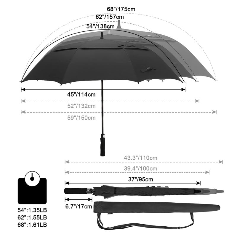 G4Free 62 Inch Automatic Open Golf Umbrella Extra Large Oversize Double Canopy Vented Windproof Waterproof Stick Umbrellas (Black) - Image 3