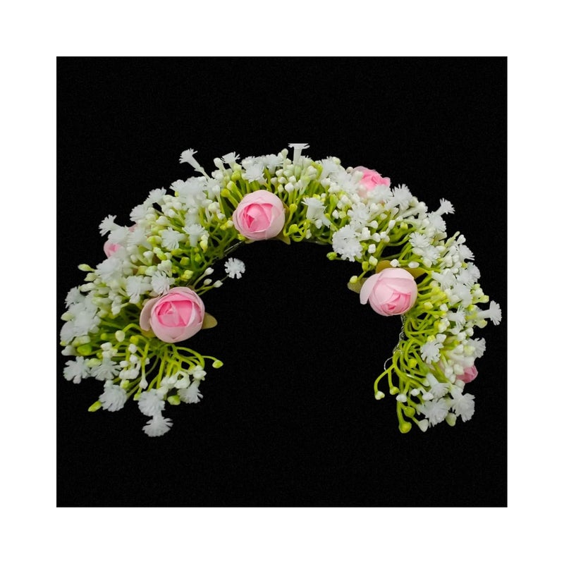 ANVIK Hair Accessories Fancy Party Bridal Wedding Fabric/Artificial Rose Flower Bun Juda Hair Gajra For Women's Flower Hair Accessory Veni For Hair For Bride (LIGHT PINK) - Image 2