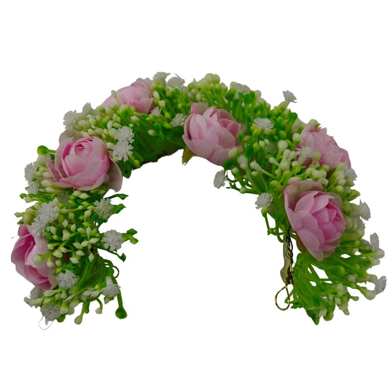ANVIK Hair Accessories Fancy Party Bridal Wedding Fabric/Artificial Rose Flower Bun Juda Hair Gajra For Women's Flower Hair Accessory Veni For Hair For Bride (LIGHT PINK) - Image 1