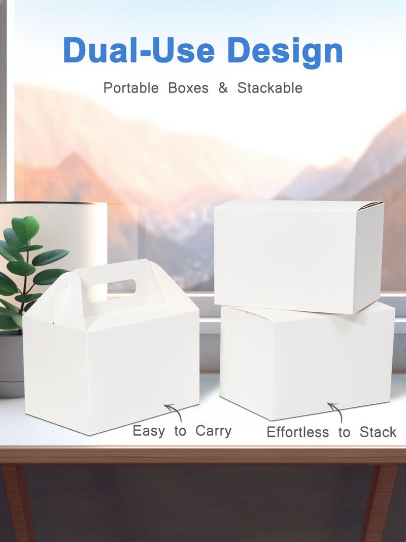 Shallive 50 Pcs Large Treat Boxes 9x6x6 Inch White Gable Gift Boxes with Handle Lunch Boxes Recycled Paper Bags Take Out Cookie Boxes Welcome Boxes Candy Bags For Wedding Birthday Party Supplies - Image 2