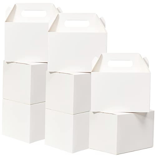 Shallive 50 Pcs Large Treat Boxes 9x6x6 Inch White Gable Gift Boxes with Handle Lunch Boxes Recycled Paper Bags Take Out Cookie Boxes Welcome Boxes Candy Bags For Wedding Birthday Party Supplies - Image 1