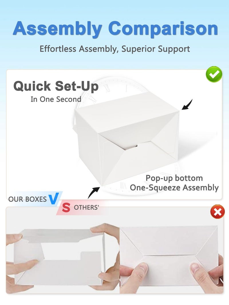 Shallive 50 Pcs Large Treat Boxes 9x6x6 Inch White Gable Gift Boxes with Handle Lunch Boxes Recycled Paper Bags Take Out Cookie Boxes Welcome Boxes Candy Bags For Wedding Birthday Party Supplies - Image 3