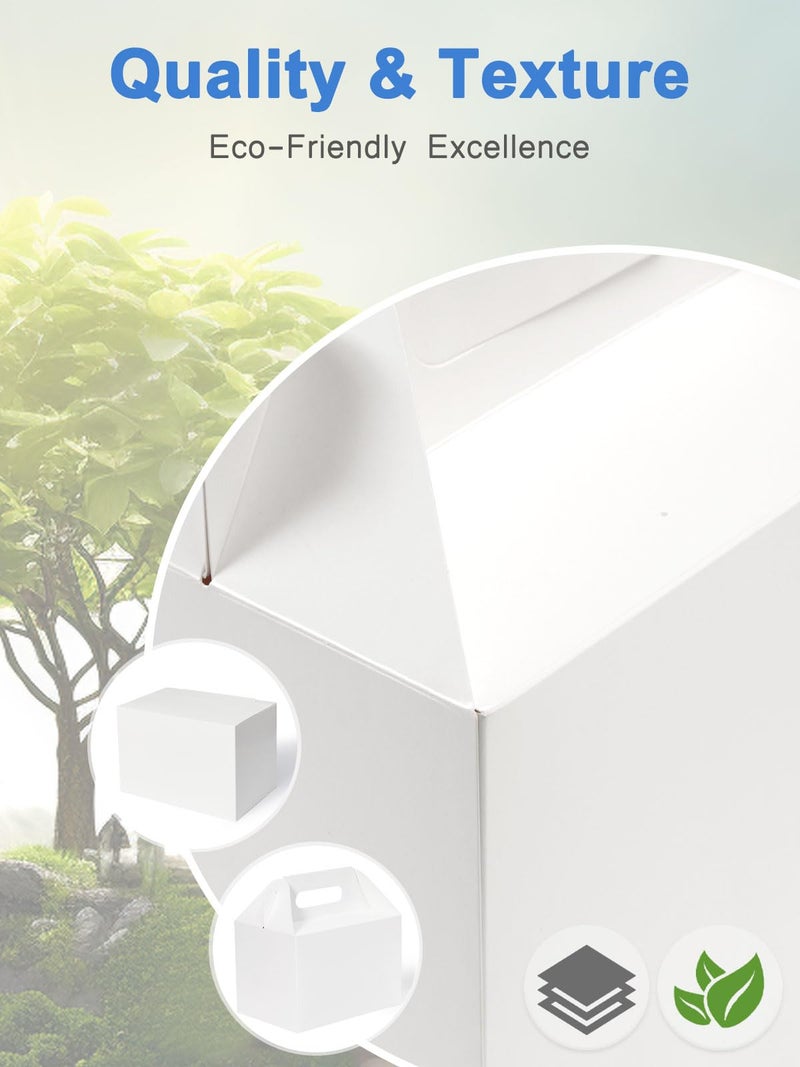 Shallive 50 Pcs Large Treat Boxes 9x6x6 Inch White Gable Gift Boxes with Handle Lunch Boxes Recycled Paper Bags Take Out Cookie Boxes Welcome Boxes Candy Bags For Wedding Birthday Party Supplies - Image 5