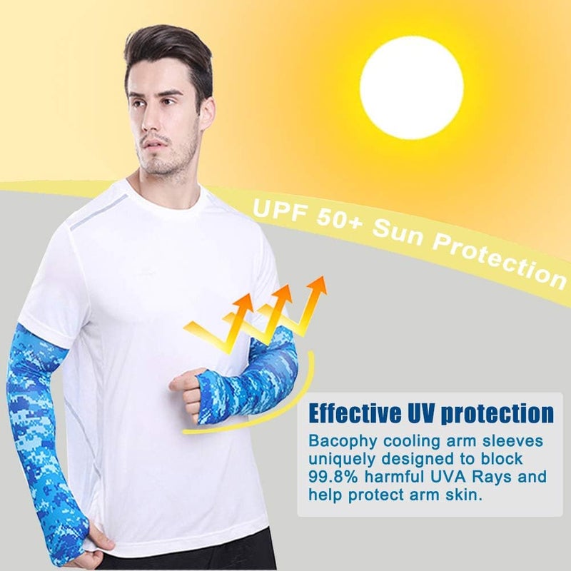Bacophy 3 Pairs Arm Sleeves with Thumb Holes Women Men UV Protection Cooling, UPF 50 Compression Long Arm Cover - Image 2