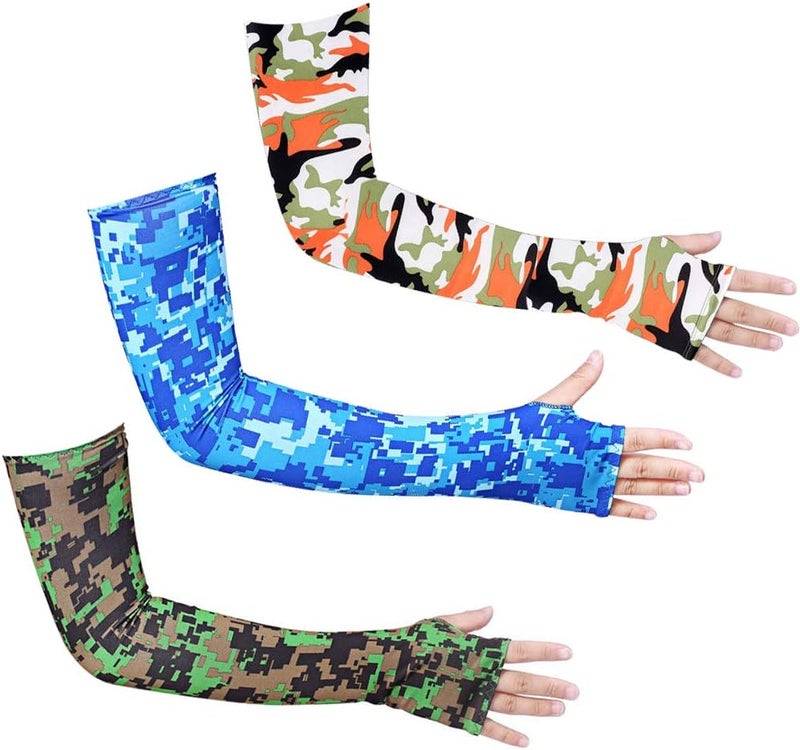 Bacophy 3 Pairs Arm Sleeves with Thumb Holes Women Men UV Protection Cooling, UPF 50 Compression Long Arm Cover - Image 1