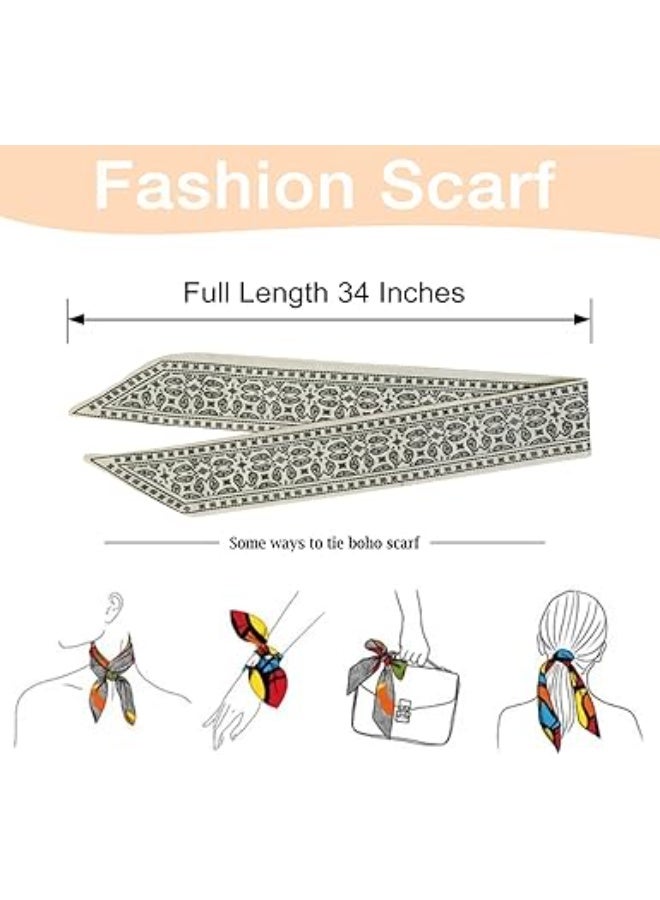 SUNSAR 4pcs Women's Fashion Scarf, Multifunctional Boho Scarf Headband Satin Scarf Wrap Hair Accessories, Face Bandana Fashion, Variety of Patterns and Colors - Image 2