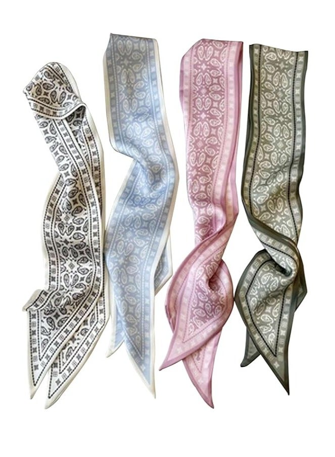 SUNSAR 4pcs Women's Fashion Scarf, Multifunctional Boho Scarf Headband Satin Scarf Wrap Hair Accessories, Face Bandana Fashion, Variety of Patterns and Colors - Image 1