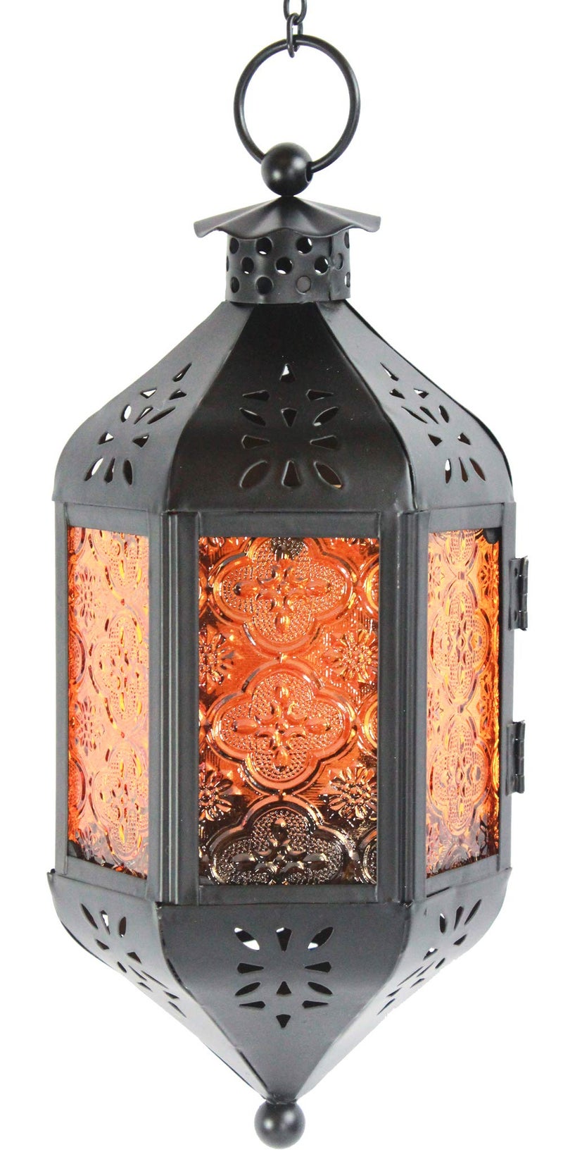 VELA LANTERNS Hanging Decor Moroccan Lamp Decorative Lantern Indoor Outdoor Candle Holder for Patio or Porch Weddings Halloween Christmas Amber Glass