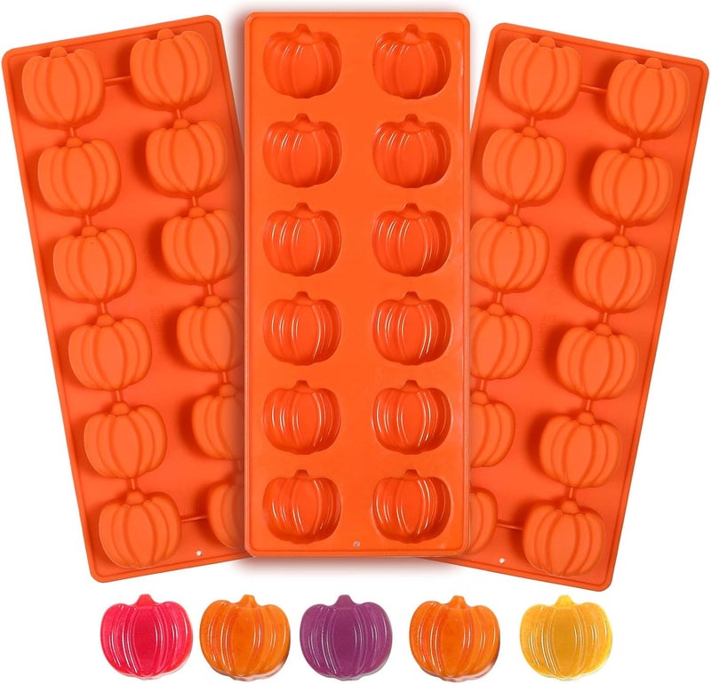 Webake Pumpkin Chocolate Mold 3 PCS Silicone Chocolate Mold 12 Cavity Autumn Candy Mold for Baking Cake Decoration Thanksgiving Muffin Cake Soap Candle Cookies - Image 1