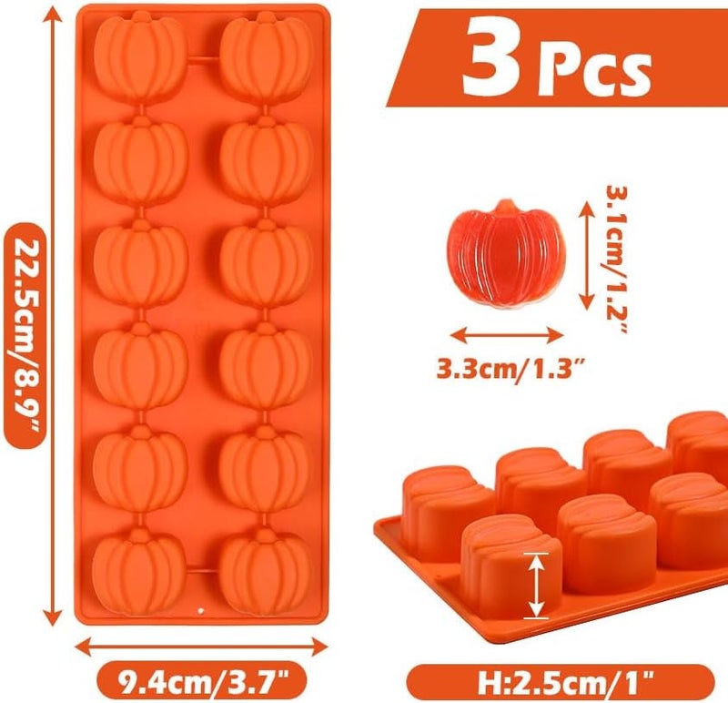 Webake Pumpkin Chocolate Mold 3 PCS Silicone Chocolate Mold 12 Cavity Autumn Candy Mold for Baking Cake Decoration Thanksgiving Muffin Cake Soap Candle Cookies - Image 2