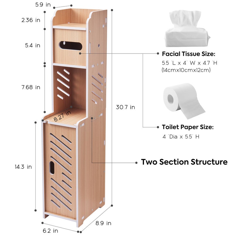 Doxo Waterproof Toilet Paper Holder Behind Toilet Storage Cabinet for Restroom, Slim Toilet Paper Storage with Lid (0ak) - Image 3