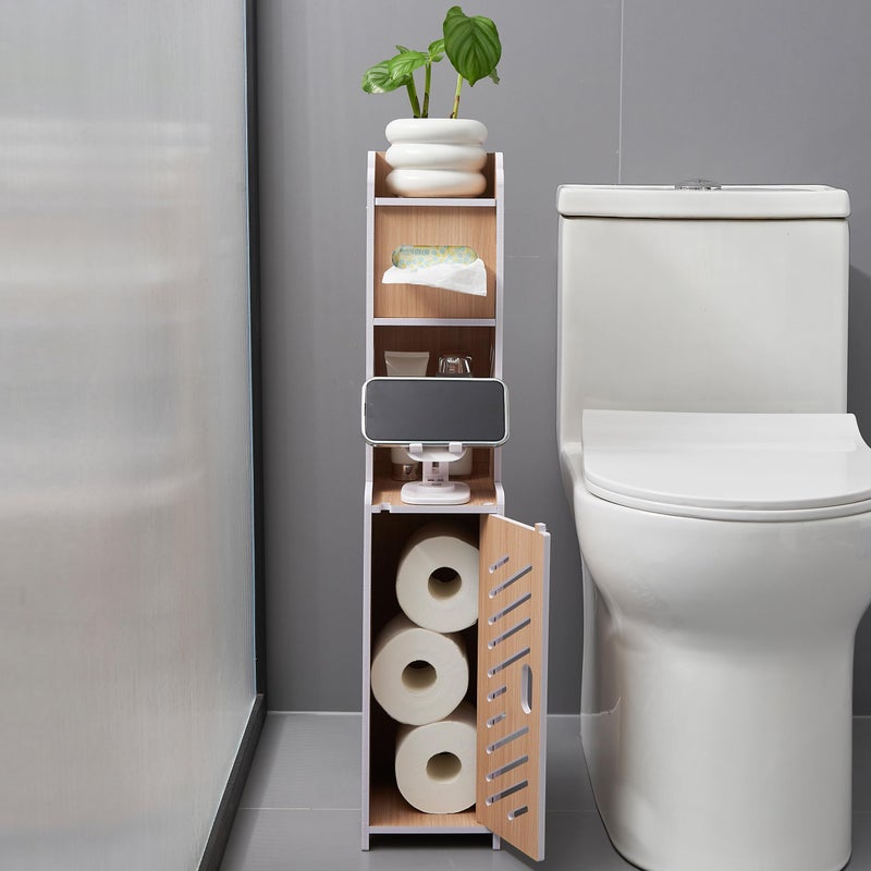 Doxo Waterproof Toilet Paper Holder Behind Toilet Storage Cabinet for Restroom, Slim Toilet Paper Storage with Lid (0ak) - Image 1