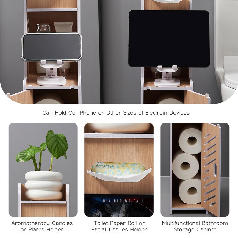 Doxo Waterproof Toilet Paper Holder Behind Toilet Storage Cabinet for Restroom, Slim Toilet Paper Storage with Lid (0ak) - Image 4