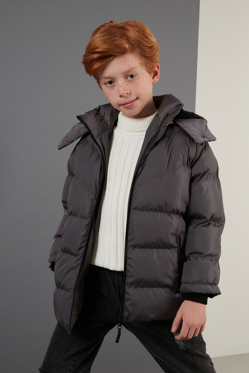 Lela Plush Lined Removable Hooded Winter Coat with Pockets Boys' Coat 5761587  - Image 1