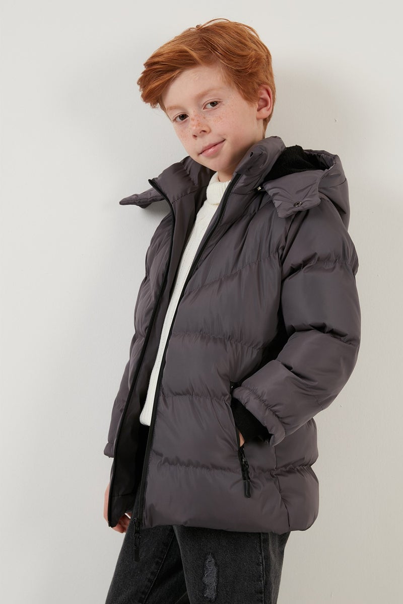 Lela Plush Lined Removable Hooded Winter Coat with Pockets Boys' Coat 5761587  - Image 3