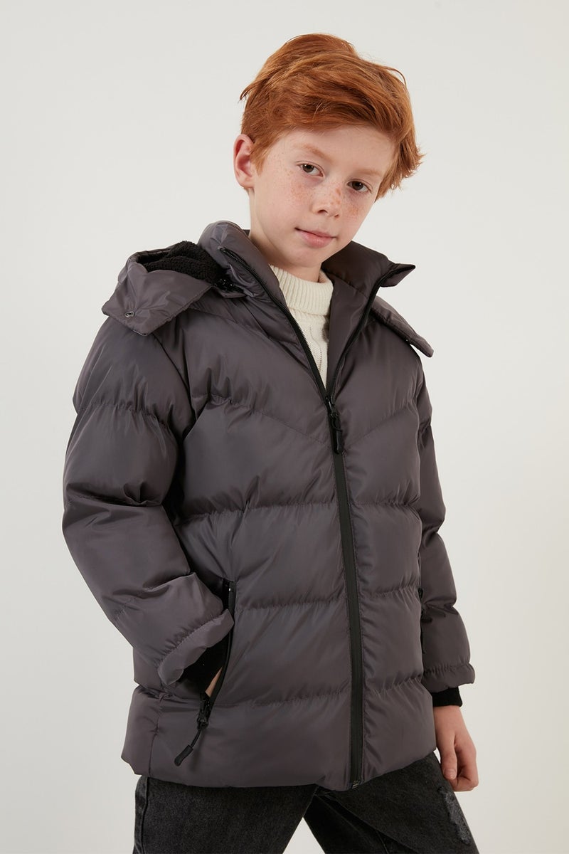 Lela Plush Lined Removable Hooded Winter Coat with Pockets Boys' Coat 5761587  - Image 2