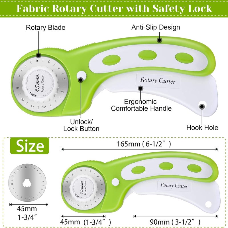 Audab Rotary Cutter Set, Self Healing Sewing Mats Rotary Cutter and Mat 45mm Rotary Fabric Cutter Set with 2 Blades Rotary Cutting Mat for Crafts Fabric Quilting Hobby (9" x 12" (A4)) - Image 4